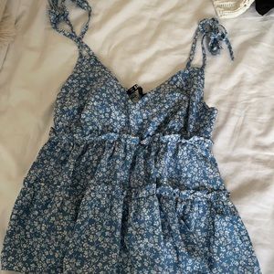 Tie Top Blue Floral Baby Doll Top XS